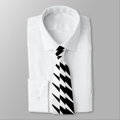 Black and White Lightning Zig Zag Pattern Neck Tie