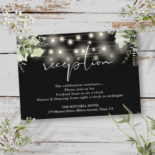 Black And White Lights Floral Wedding Reception Enclosure Card