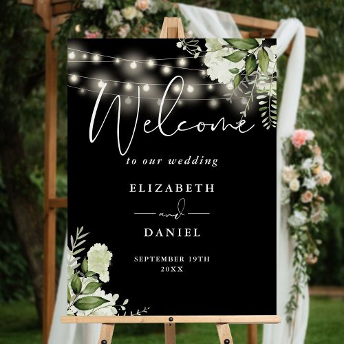 Black And White Lights Floral Wedding Welcome  Foam Board
