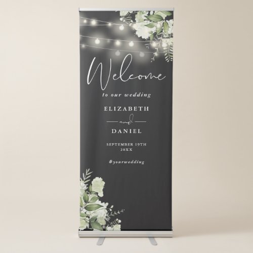 Black And White Lights Floral Wedding Welcome Retractable Banner
