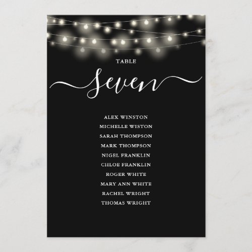 Black And White Lights Table Number Seating Chart