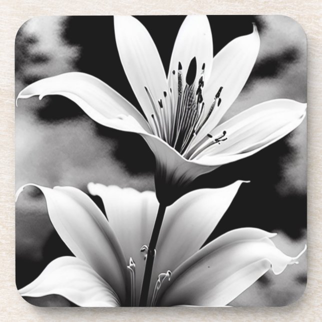 Black and White Lilies Coster Set Beverage Coaster (Front)