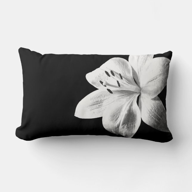 Black and White Lily Lumbar Pillow (Front)