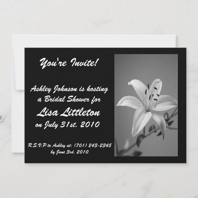 Black and White Lily Shower Invitation (Front)