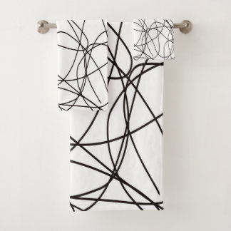 Black and white line art bath towel set