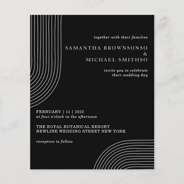 Black and White Line Art Geometric Modern Wedding Flyer
