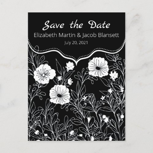 Black and white line art Save the Date Postcard