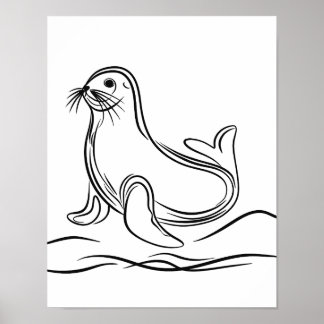Black and White Line Art Seal Poster
