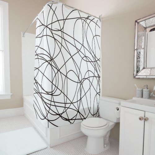 Black and white line art  shower curtain