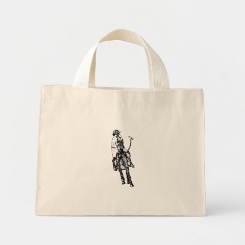 Black and White Line Drawing Polo Player Mini Tote Bag