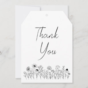Black and White Line Drawing Wildflowers Thank You Card