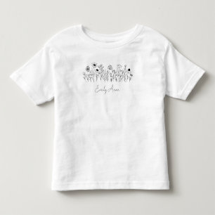 Black and White Line Drawing Wildflowers Toddler T-shirt