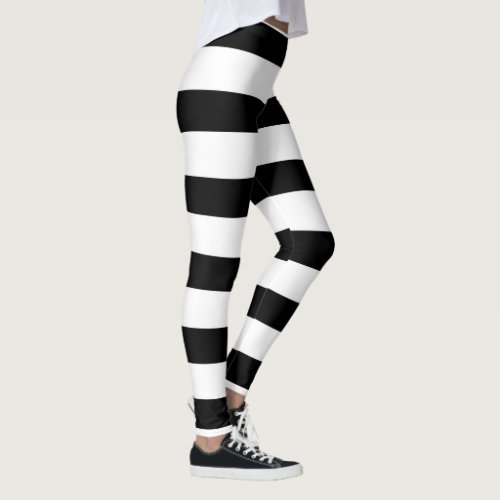 Black and white line stripes patterned leggings