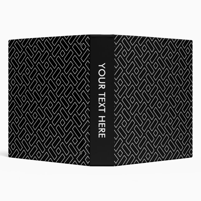 Black and White Linear Block Pattern - Black 3 Ring Binder (Background)