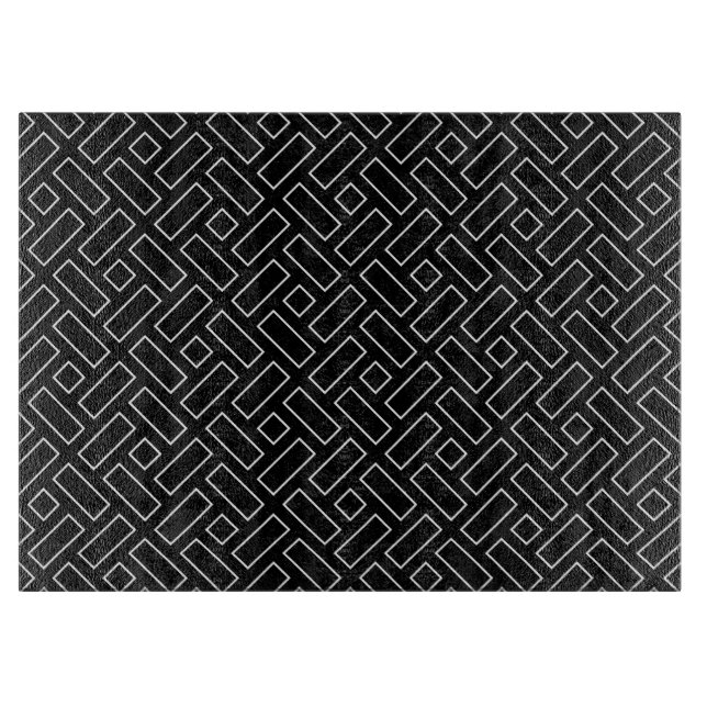 Black and White Linear Block Pattern - Black Cutting Board (Front)