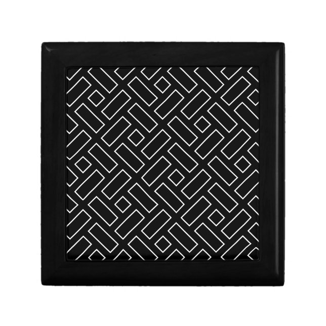 Black and White Linear Block Pattern - Black Gift Box (Front)