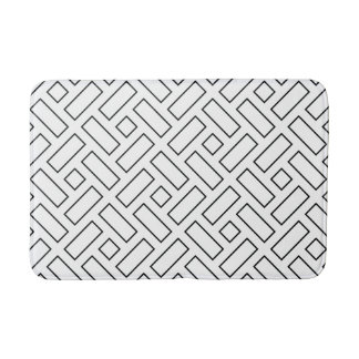 Black and White Linear Block Pattern - White Bath Mat