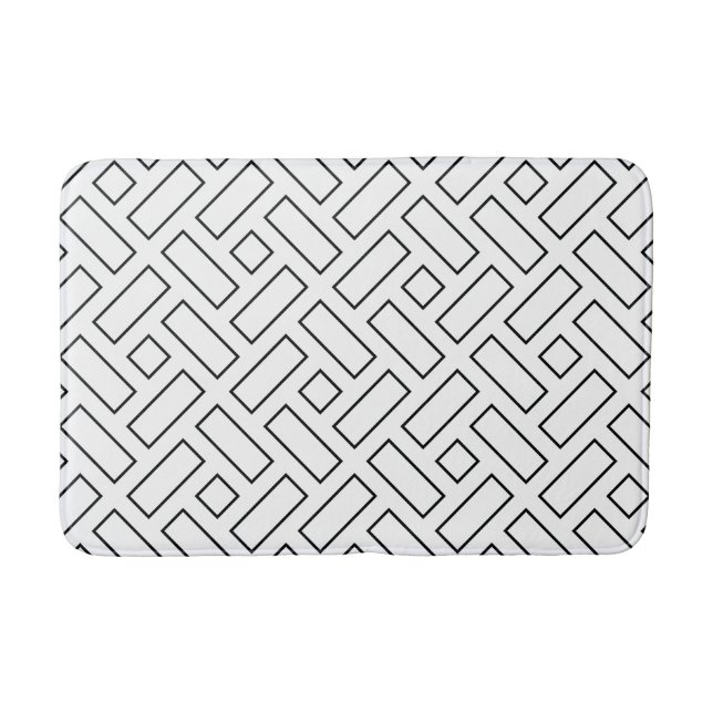Black and White Linear Block Pattern - White Bath Mat (Front)