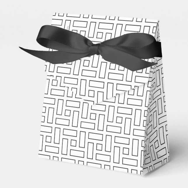 Black and White Linear Block Pattern - White Favor Boxes (Front Side)