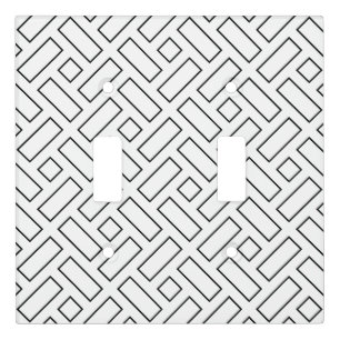 Black and White Linear Block Pattern - White Light Switch Cover