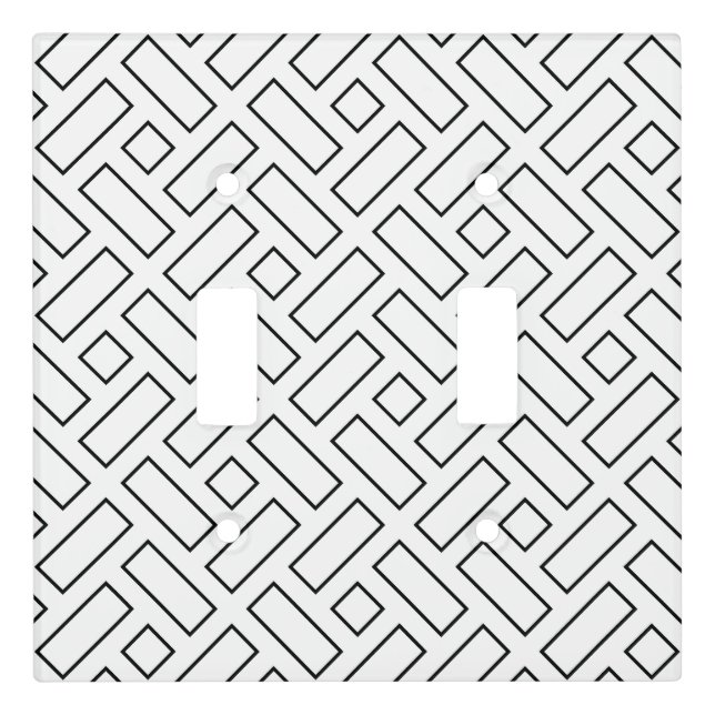 Black and White Linear Block Pattern - White Light Switch Cover (Front)