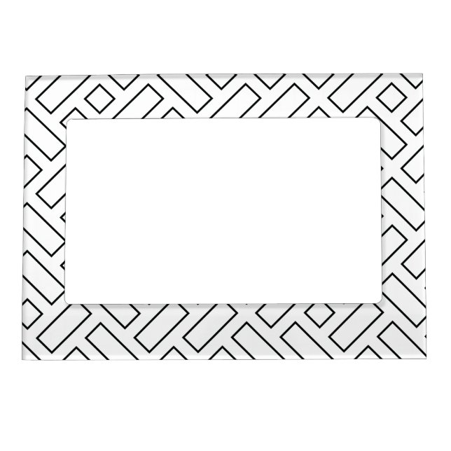 Black and White Linear Block Pattern - White Magnetic Frame (Front)