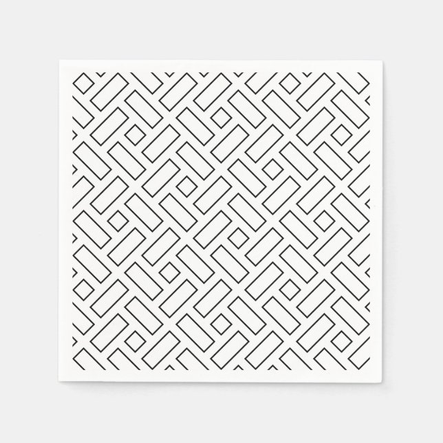 Black and White Linear Block Pattern - White Napkins (Front)