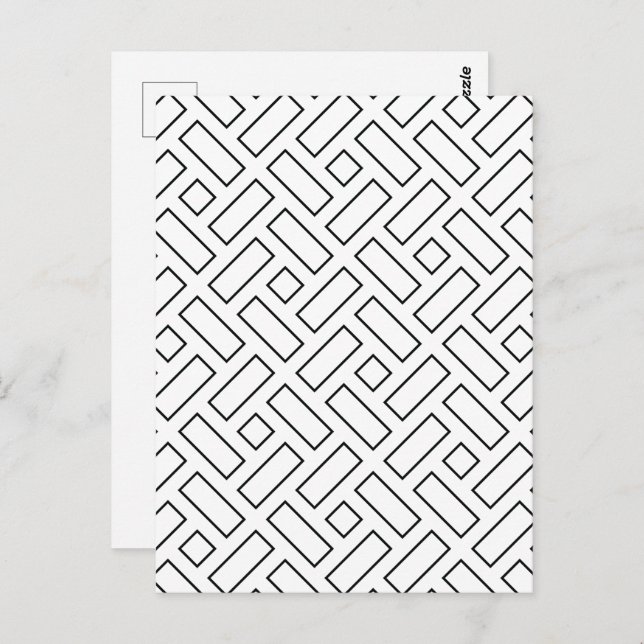 Black and White Linear Block Pattern - White Postcard (Front/Back)
