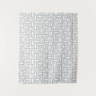 Black and White Linear Block Pattern - White Tapestry