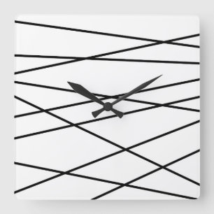 Black and White Linear Geometric Square Wall Clock