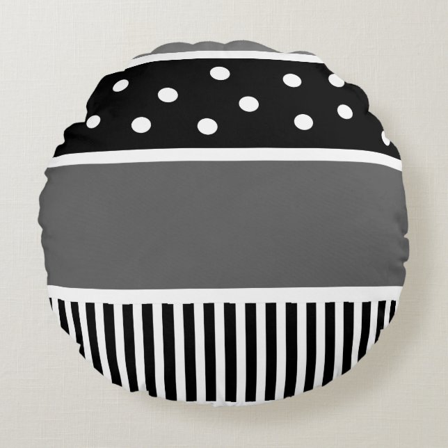 Black and White Lines and Dots Throw Pillow (Front)