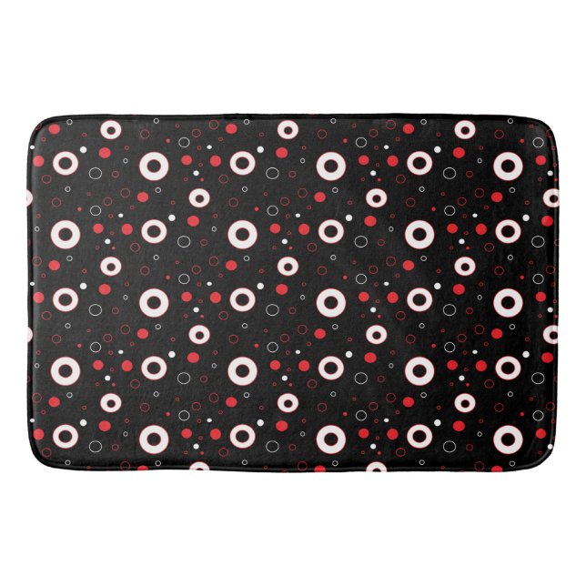 Black and White Lines and Polka Dot Abstract Bath Mat (Front)