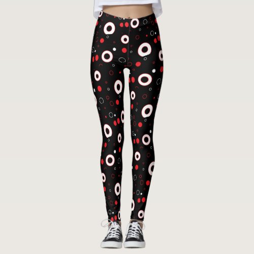 Black and White Lines and Polka Dot Abstract Leggings