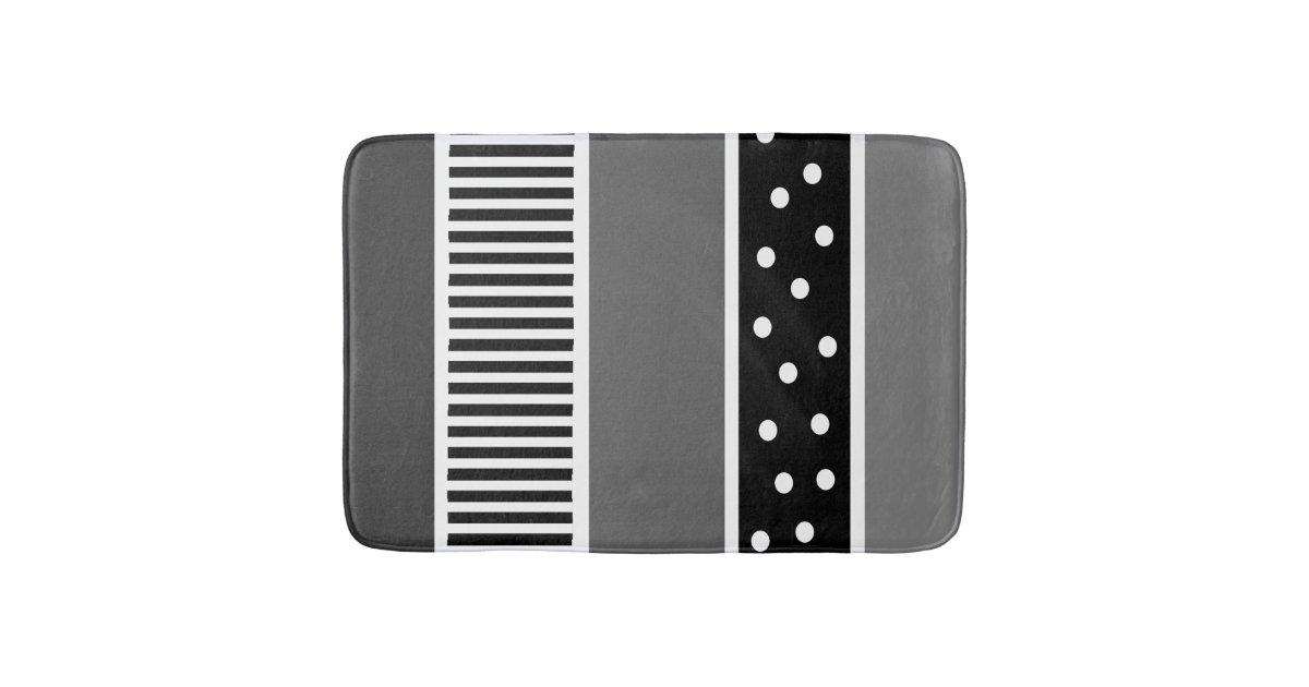 Black and White Lines and Polka Dot Bath Mat Zazzle