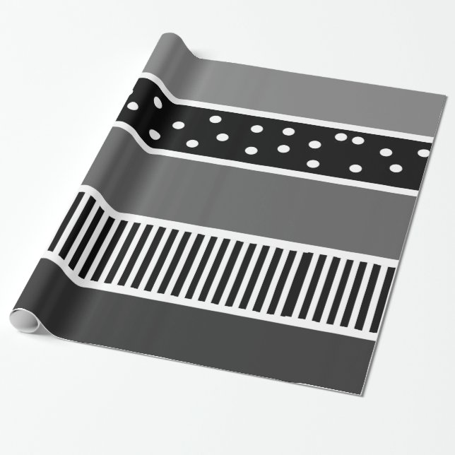 Black and White Lines and Polka Dot Gift Wrap (Unrolled)