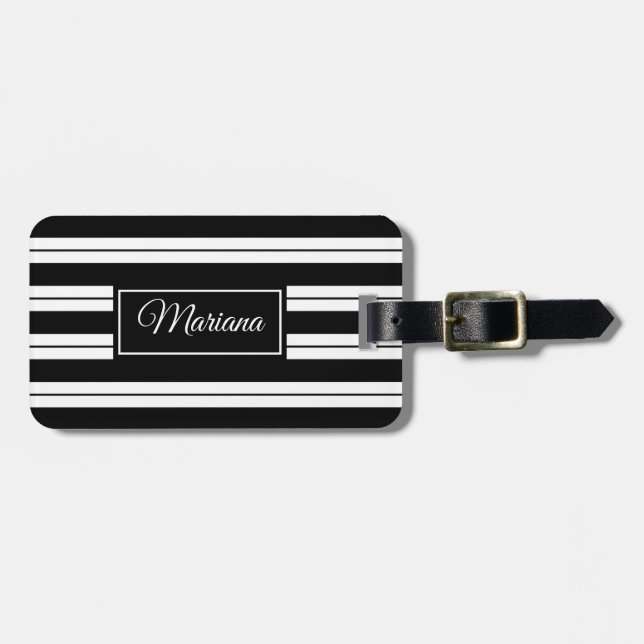 Black And White Lines And Stripes Luggage Tag (Front Horizontal)
