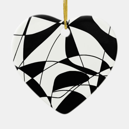 Black and White lines block colour print pattern Ceramic Ornament