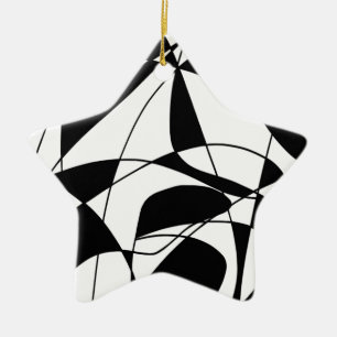 Black and White lines, block colour print pattern Ceramic Ornament