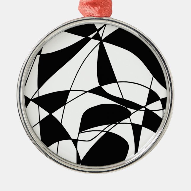 Black and White lines, block colour print pattern Metal Ornament (Front)
