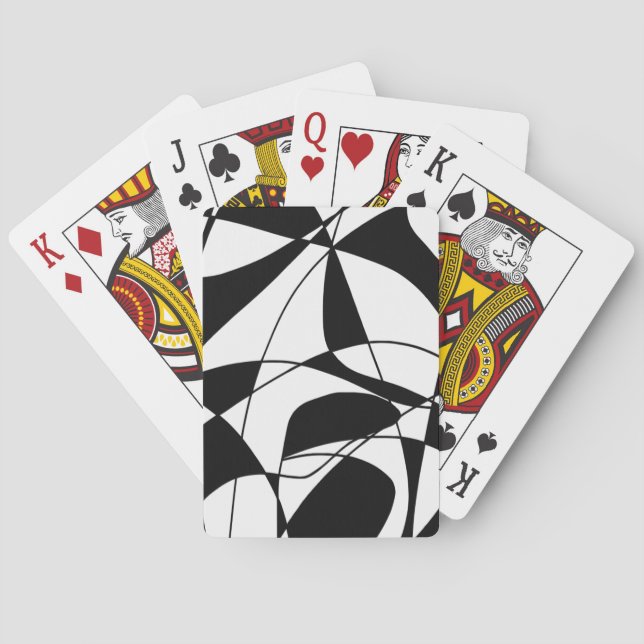 Black and White lines, block colour print pattern Poker Cards (Back)