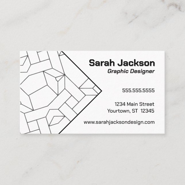 Black and White Lines Graphic Artist Designer Business Card (Front)