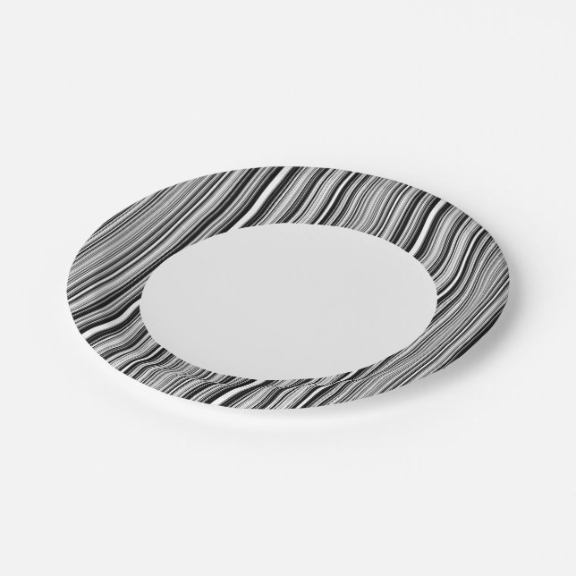 Black And White Lines Paper Plates (Angled)