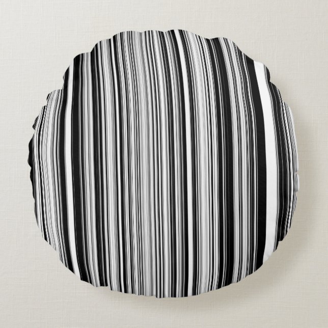 Black And White Lines Round Pillow (Front)