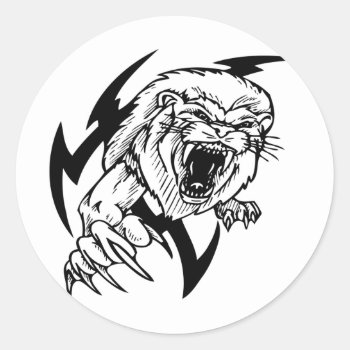 Black And White Lion Classic Round Sticker by esoticastore at Zazzle