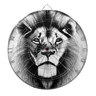 Black and white lion darts dart board