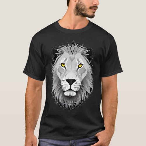 Black and White Lion Head Simple Design Lion Head T_Shirt
