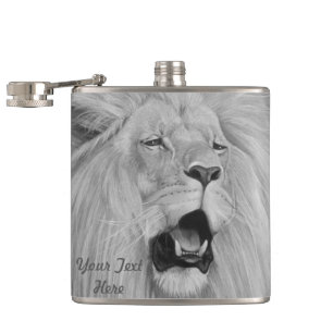 black and white lion roaring big cat wildlife flask