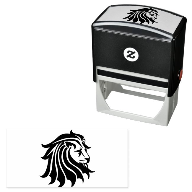 Black and White Lion Self-inking Rubber Stamp