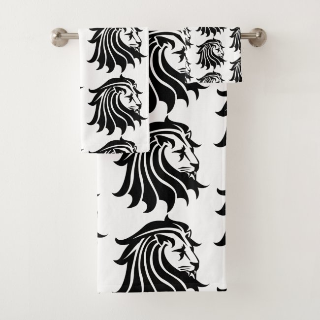 Black and White Lion Silhouette Bath Towels