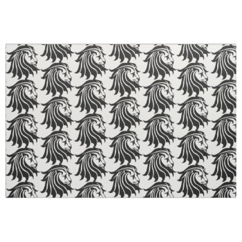 Black And White Lion Silhouette Pattern Fabric by Bebops at Zazzle